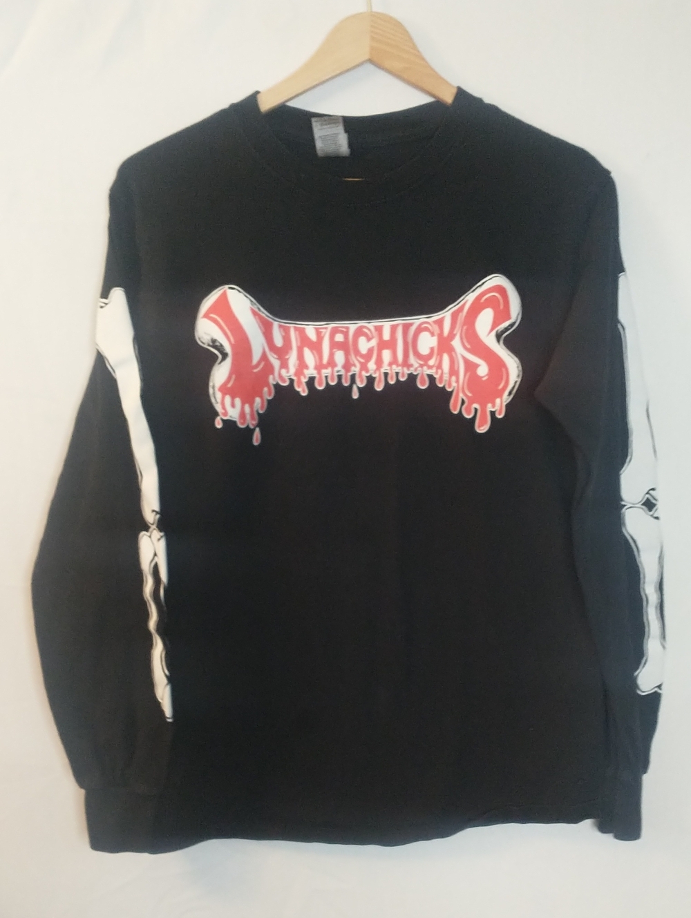 Lunachicks Vintage 1990's Black Tee with Red & White Drip Logo Small